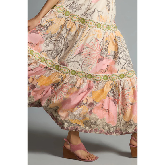 Anthropologie Square Neck Embroidered Maxi Dress XS Boho - Picture 2 of 13